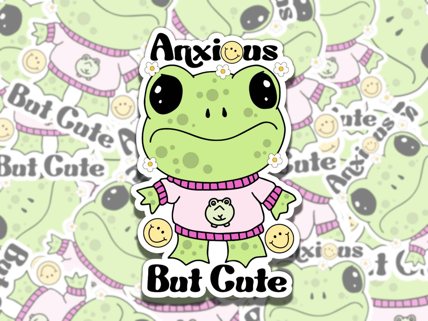 Anxious But Cute Frog Mental Health Sticker, Affirmation Sticker, Gift for Friend, Funny Sticker for Kindle Laptop Water Bottle Journal