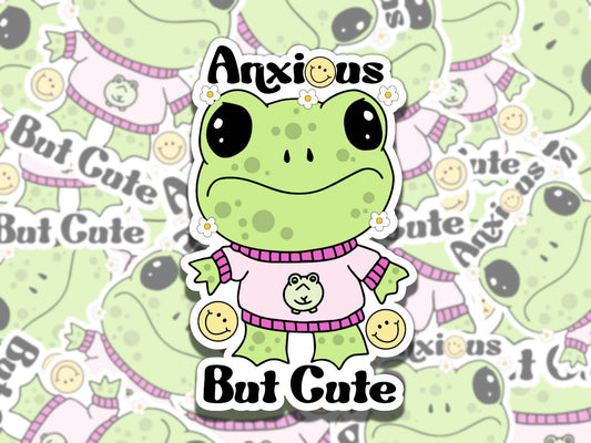Anxious But Cute Frog Mental Health Sticker, Affirmation Sticker, Gift for Friend, Funny Sticker for Kindle Laptop Water Bottle Journal