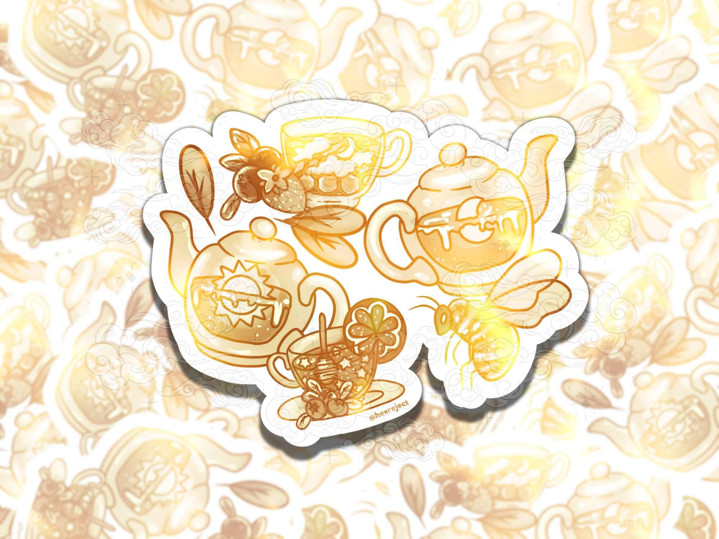 Bees and Teas Porcelain Cute Waterproof Vinyl Sticker, Gift for Girl Friend, Funny Sticker for Kindle Laptop Water Bottle Journal