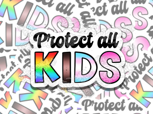 Protect All Kids Rainbow Waterproof Pride Vinyl Sticker, Gift for Girl Friend, Funny Sticker for Kindle Laptop Water Bottle Journal