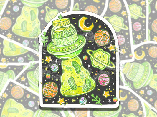 Pickle UFO Cute Girly Waterproof Vinyl Sticker, Girly Gift for Friend, Funny Sticker for Kindle Laptop Water Bottle Journal