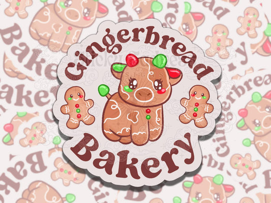 Ginger the Cow Gingerbread Cookie Christmas Waterproof Vinyl Sticker, Gift for Friend, Funny Sticker for Kindle Laptop Water Bottle Journal