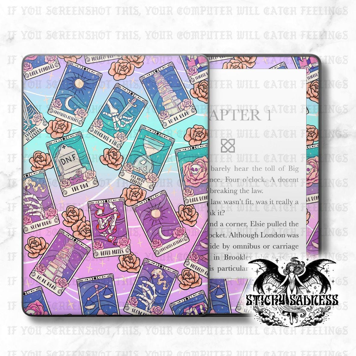 Pastel Bookish Tarot Cards Decal Insert Skin, Aesthetic Vinyl Wrap for Kindle Kobo iPad Boox Fire, Gift for Book Lover, BookTok Accessories