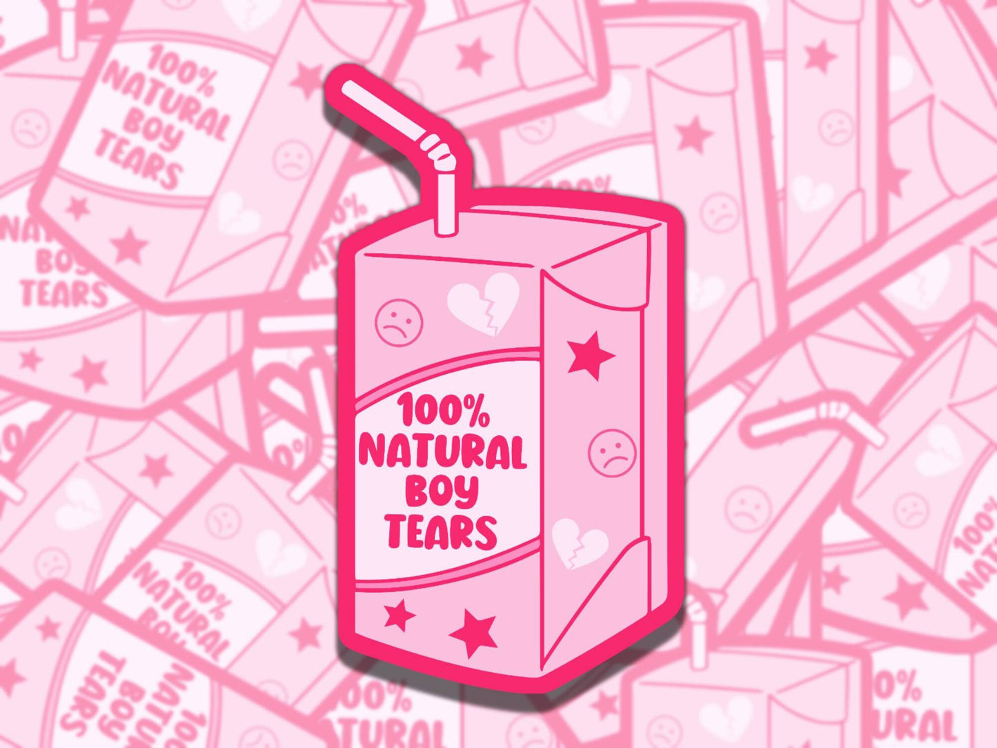 100% Boy Tears Cute Pink Girly Drink Waterproof Vinyl Sticker, Gift for Girl Friend, Funny Sticker for Kindle Laptop Water Bottle Journal