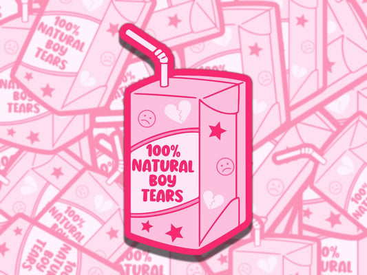 100% Boy Tears Cute Pink Girly Drink Waterproof Vinyl Sticker, Gift for Girl Friend, Funny Sticker for Kindle Laptop Water Bottle Journal