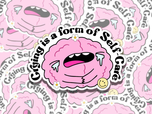 Crying is a Form of Self-Care Mental Health Sticker, Affirmation Sticker, Gift for Friend,  Sticker for Kindle Laptop Water Bottle Journal