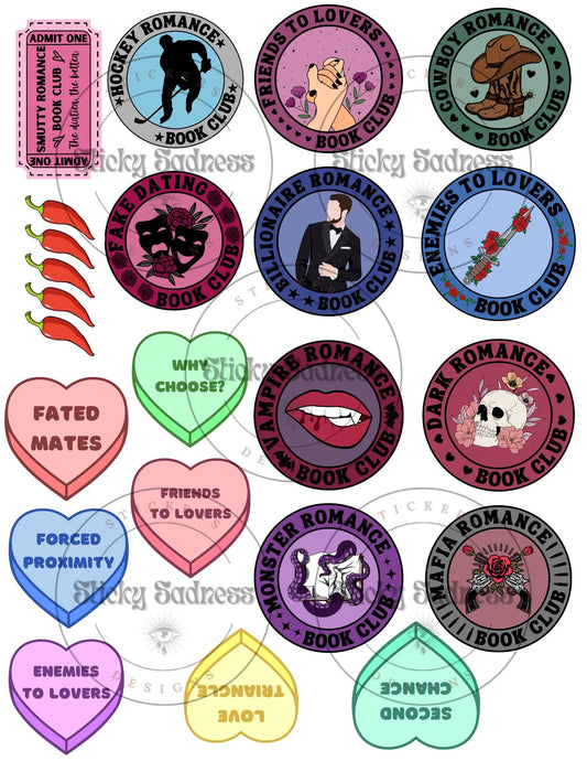 Book Club Badges/Book Tropes Temporary Tattoos, Gift for Book Lover, Bookish Gift, Flash, Party Supplies, Book Club gift, good girl, dark ro