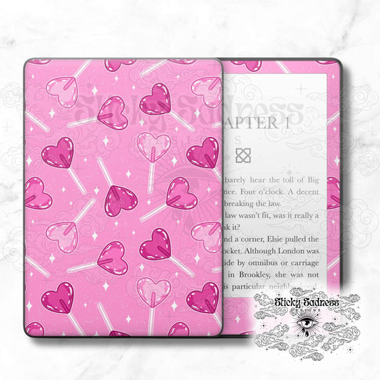 Heart Lollipops Valentine Insert Skin, Cute Vinyl Wrap for Kindle Kobo iPad Boox Fire, Gift for Valentine Book Lover, BookTok Accessories