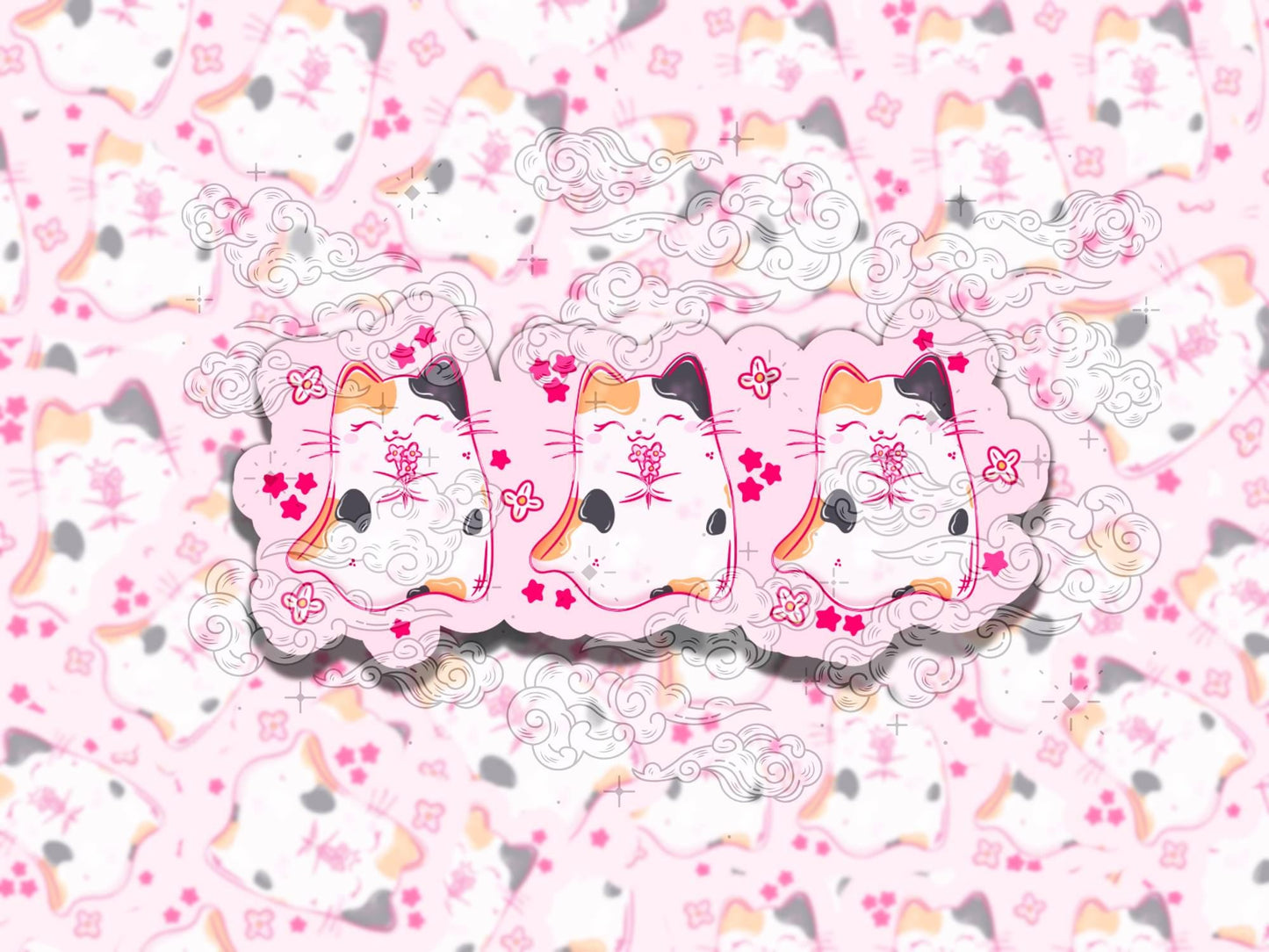 Ghost Kitties Cute Waterproof Spooky Valentine's Vinyl Sticker, Gift for Girl Friend, Funny Sticker for Kindle Laptop Water Bottle Journal
