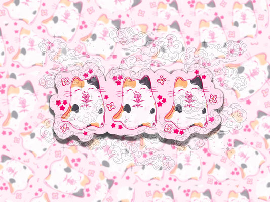 Ghost Kitties Cute Waterproof Spooky Valentine's Vinyl Sticker, Gift for Girl Friend, Funny Sticker for Kindle Laptop Water Bottle Journal
