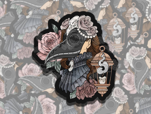 Plague Woman Whimsigoth Alt Waterproof Vinyl Sticker, Girly Gift for Friend, Funny Sticker for Kindle Laptop Water Bottle Journal