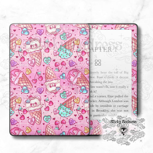 Ice Cream Valentine Holiday Insert Skin, Cute Vinyl Wrap for Kindle Kobo iPad Boox Fire, Gift for Valentine Book Lover, BookTok Accessories
