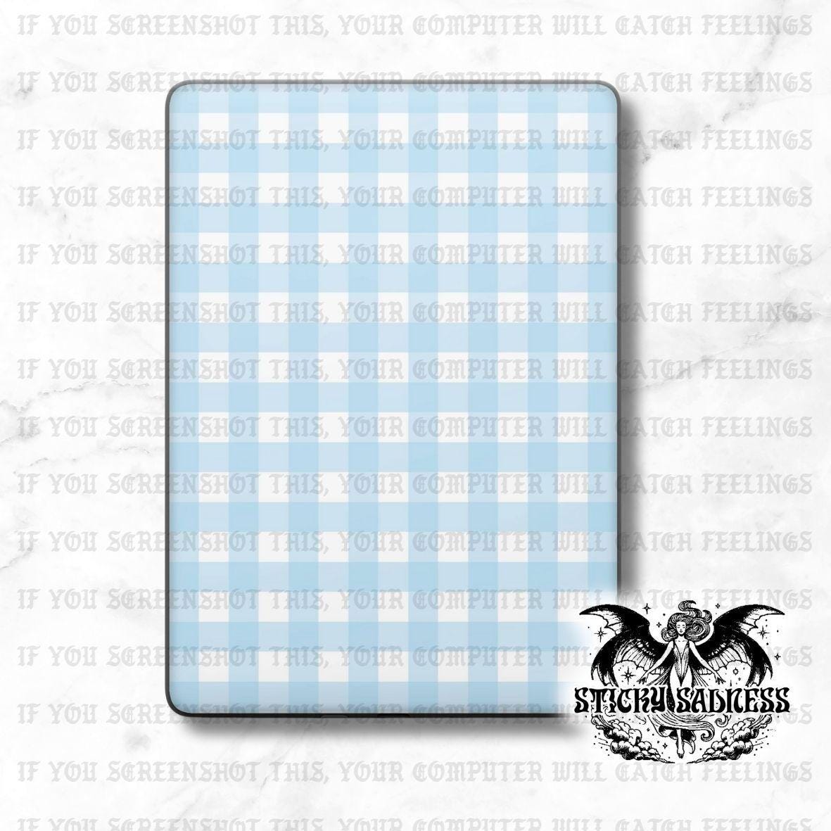 Light Blue Gingham Checker Decal Insert Skin, Aesthetic Vinyl Wrap for Kindle Kobo iPad Boox Fire, Gift for Book Lover, BookTok Accessories