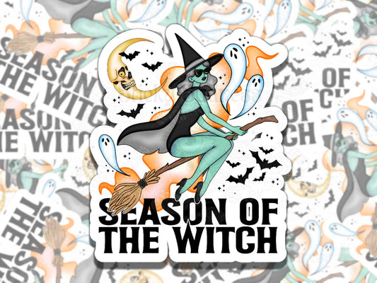 Season of the Witch Spooky Waterproof Vinyl Sticker, Gift for Friend, Funny Sticker for Kindle Laptop Water Bottle Journal