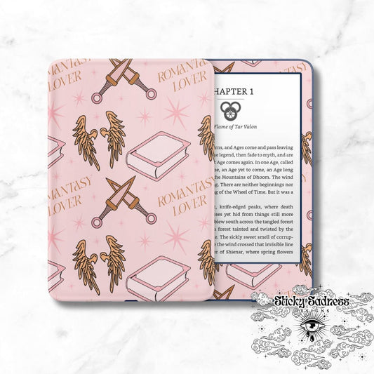 Cute Pink Romantasy Lover Decals Insert Skin, Cute Vinyl Wrap for Kindle Kobo iPad Boox Fire, Gift for Book Lover, BookTok Accessories