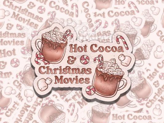 Hot Cocoa & Christmas Movies Cute Nostalgic Waterproof Vinyl Sticker, Gift for Friend, Funny Sticker for Kindle Laptop Water Bottle Journal