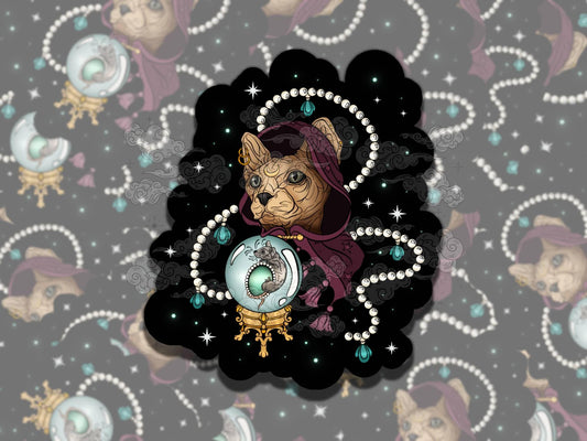 Witchy Kitty Cute Whimsigoth Waterproof Vinyl Sticker, Girly Gift for Friend, Funny Sticker for Kindle Laptop Water Bottle Journal