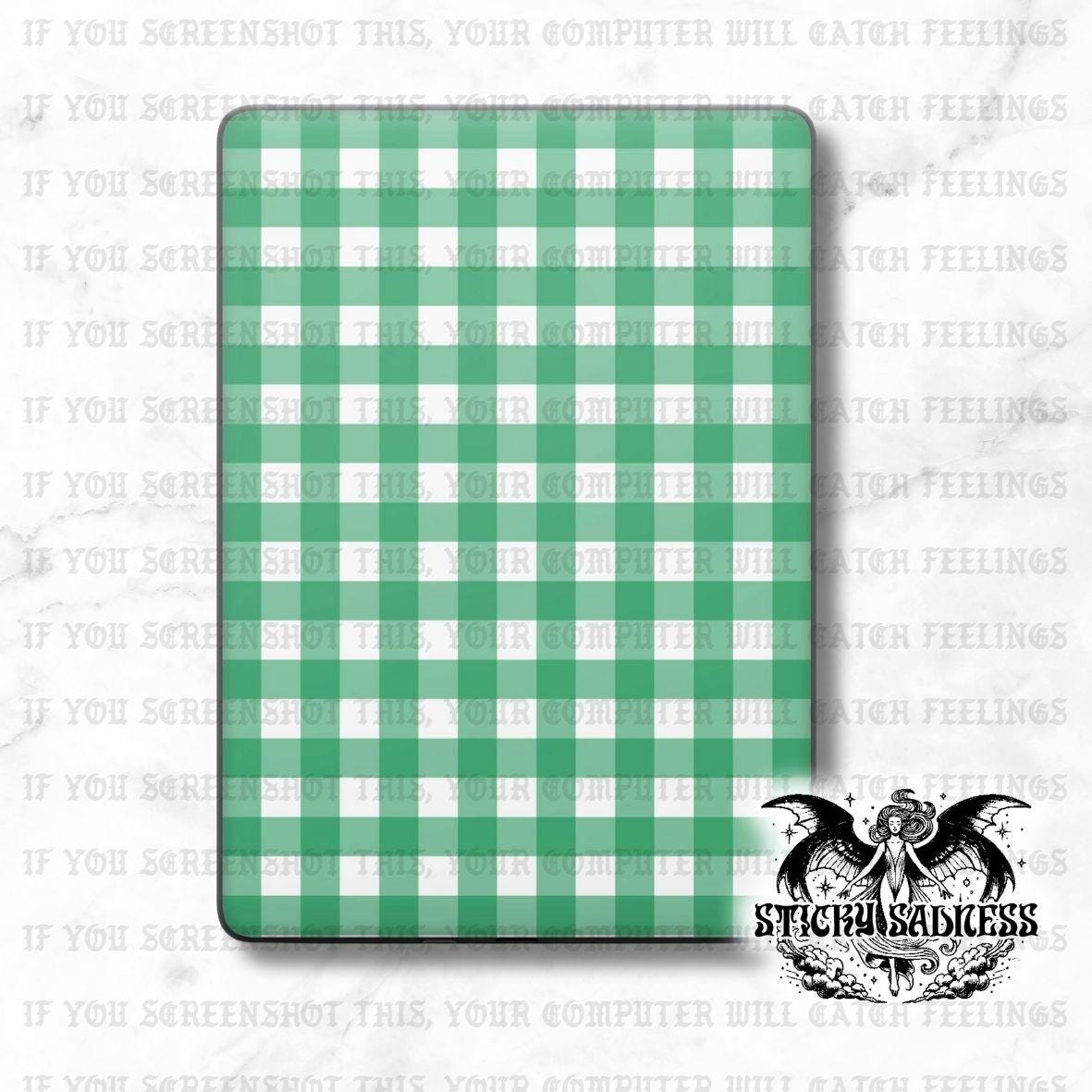 Green Gingham Checker Decal Insert Skin, Aesthetic Cute Vinyl Wrap for Kindle Kobo iPad Boox Fire, Gift for Book Lover, BookTok Accessory