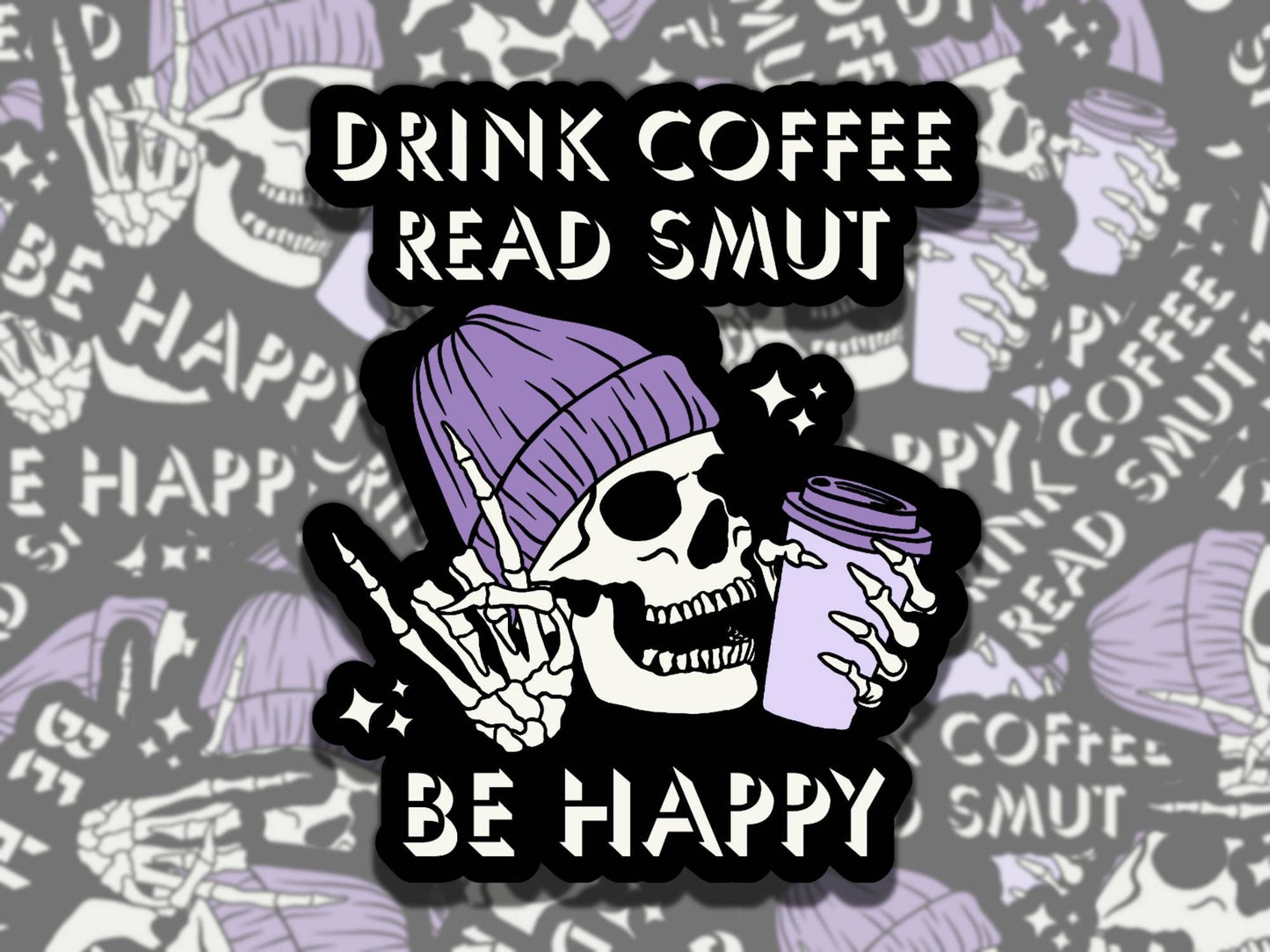 Drink Coffee Read Smut Be Happy Colors Sticker, Reading Vinyl Sticker, Smutty Waterproof eReader, Kindle, Cute Funny Gift for Bookworm