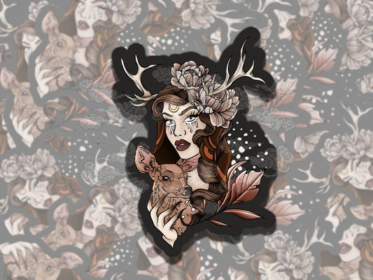 Deer Mother Whimsigoth Alt Waterproof Vinyl Sticker, Girly Gift for Friend, Funny Sticker for Kindle Laptop Water Bottle Journal