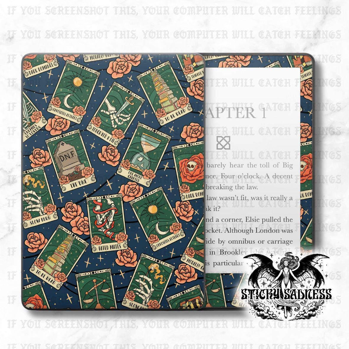 Blue Bookish Tarot Cards Decal Insert Skin, Cute Aesthetic Vinyl Wrap for Kindle Kobo iPad Boox Fire, Gift for Book Lover, BookTok Accessory