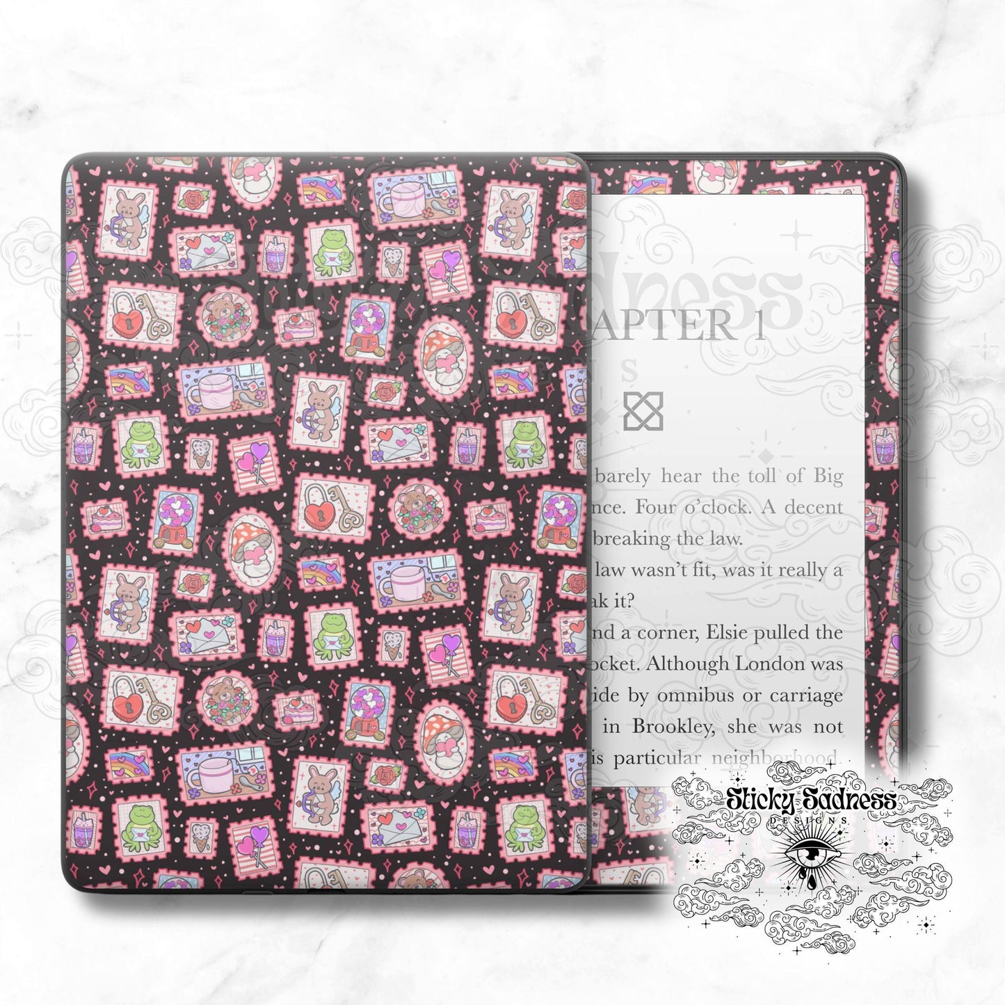 Valentine's Stamps Holiday Insert Skin, Cute Vinyl Wrap for Kindle Kobo iPad Boox Fire, Gift for Valentine Book Lover, BookTok Accessories