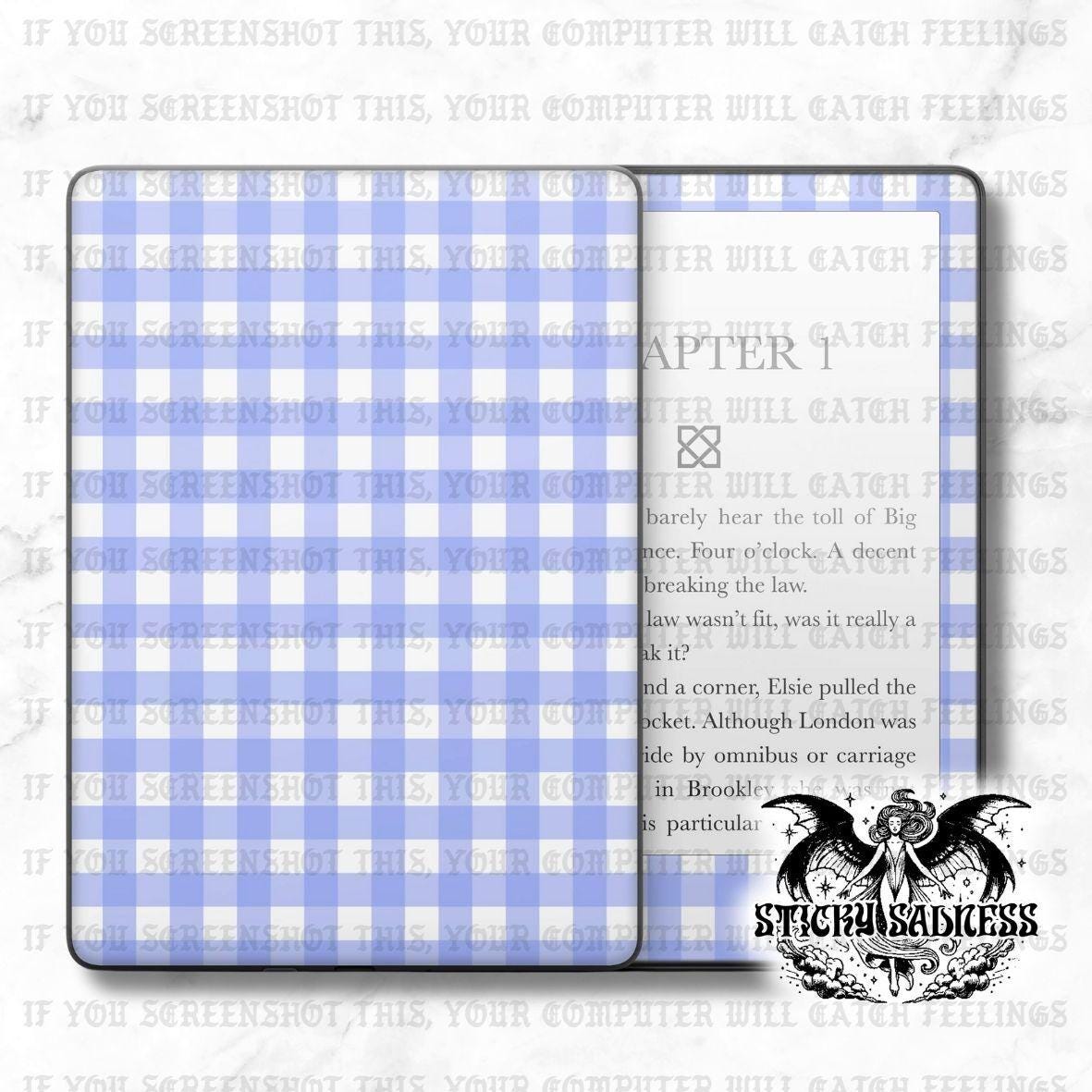 Lavender Gingham Checker Decal Insert Skin, Aesthetic Cute Vinyl Wrap for Kindle Kobo iPad Boox Fire, Gift for Book Lover, BookTok Accessory