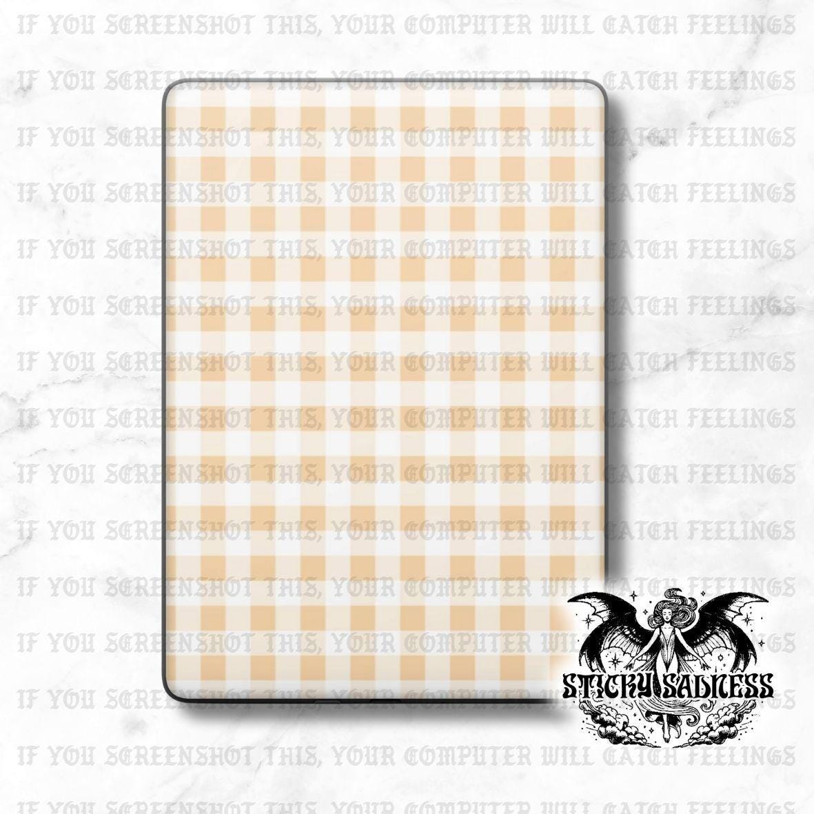 White Yellow Gingham Checker Decal Insert Skin, Aesthetic Vinyl Wrap for Kindle Kobo iPad Boox Fire, Gift for Book Lover, BookTok Accessory