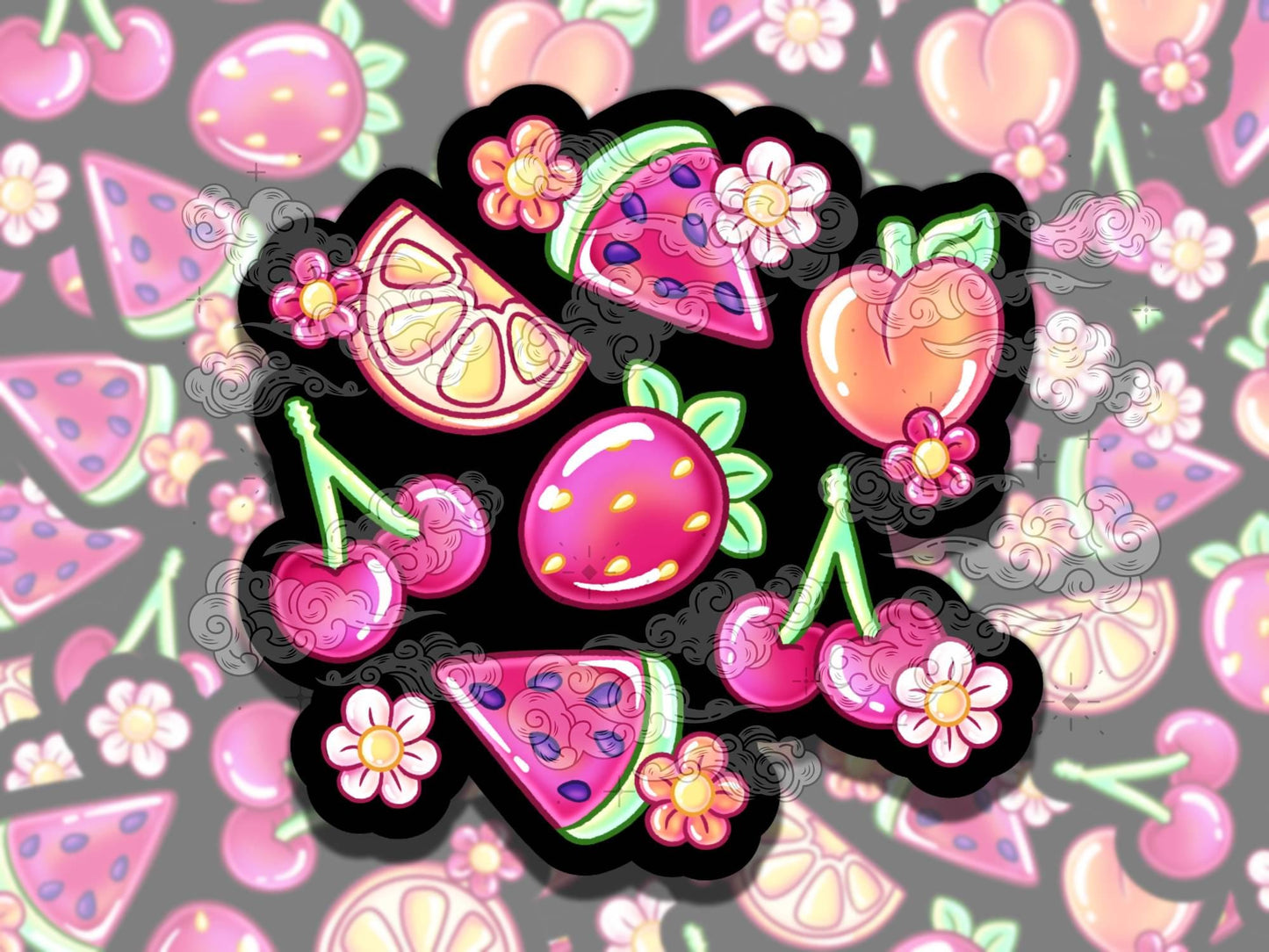 Neon Fruit Cute Fun Summer Waterproof Vinyl Sticker, Gift for Girl Friend, Funny Sticker for Kindle Laptop Water Bottle Journal