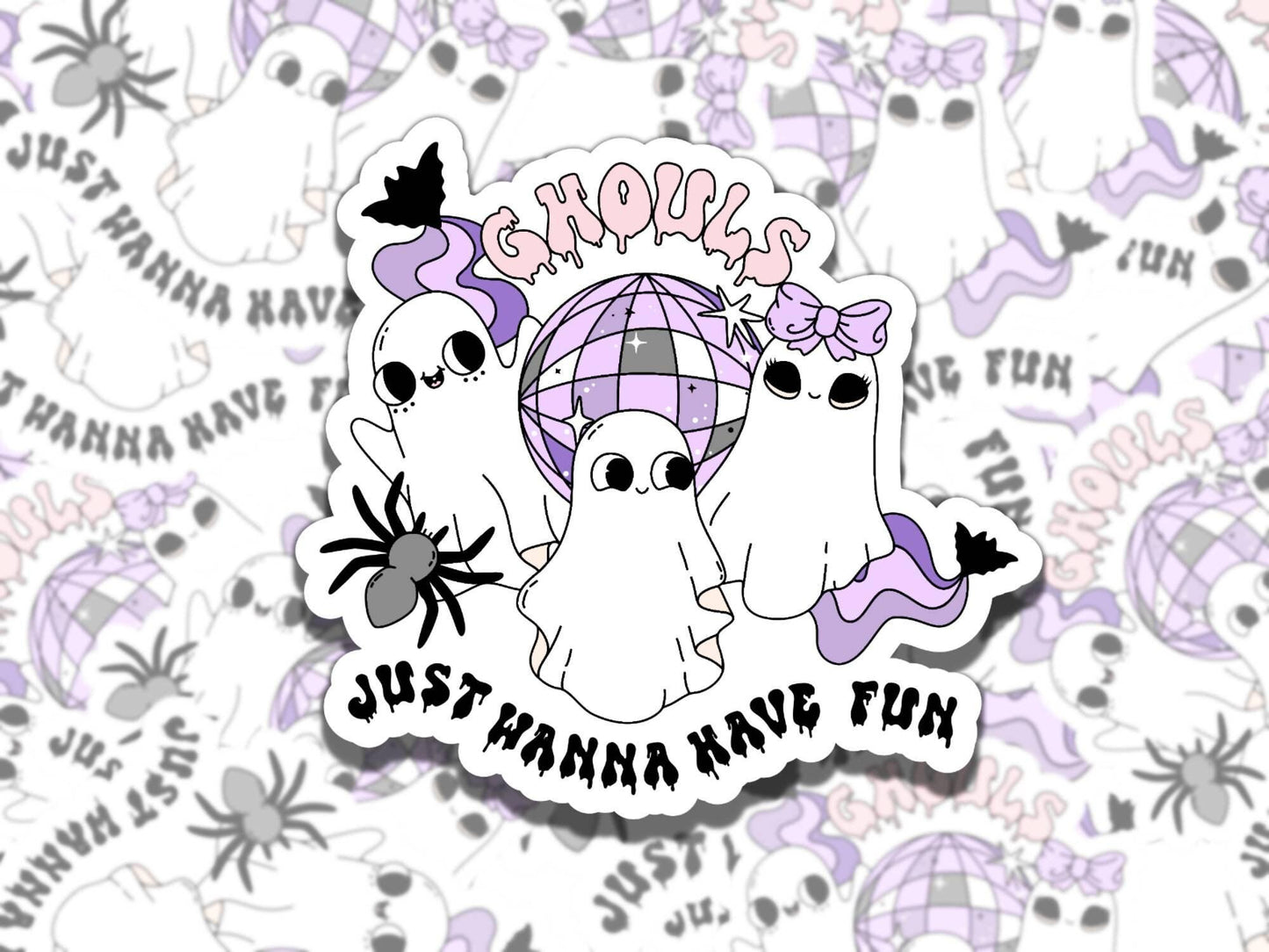 Ghouls Just Wanna Have Fun Sticker, Cute Goth Ghost Vinyl Sticker, Gift for Friend, Funny Sticker for Kindle Laptop Water Bottle Journal