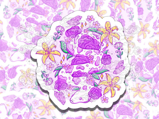 Floral Lavender Snake Waterproof Vinyl Sticker, Girly Gift for Coffee Lover, Funny Sticker for Kindle Laptop Water Bottle Journal