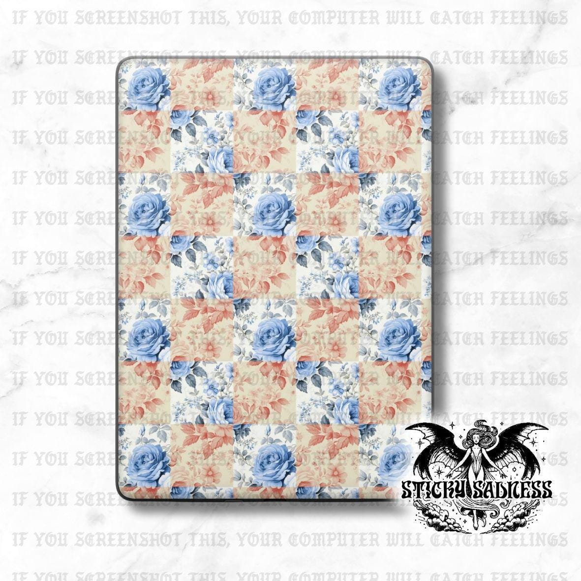Blue Floral Checkered