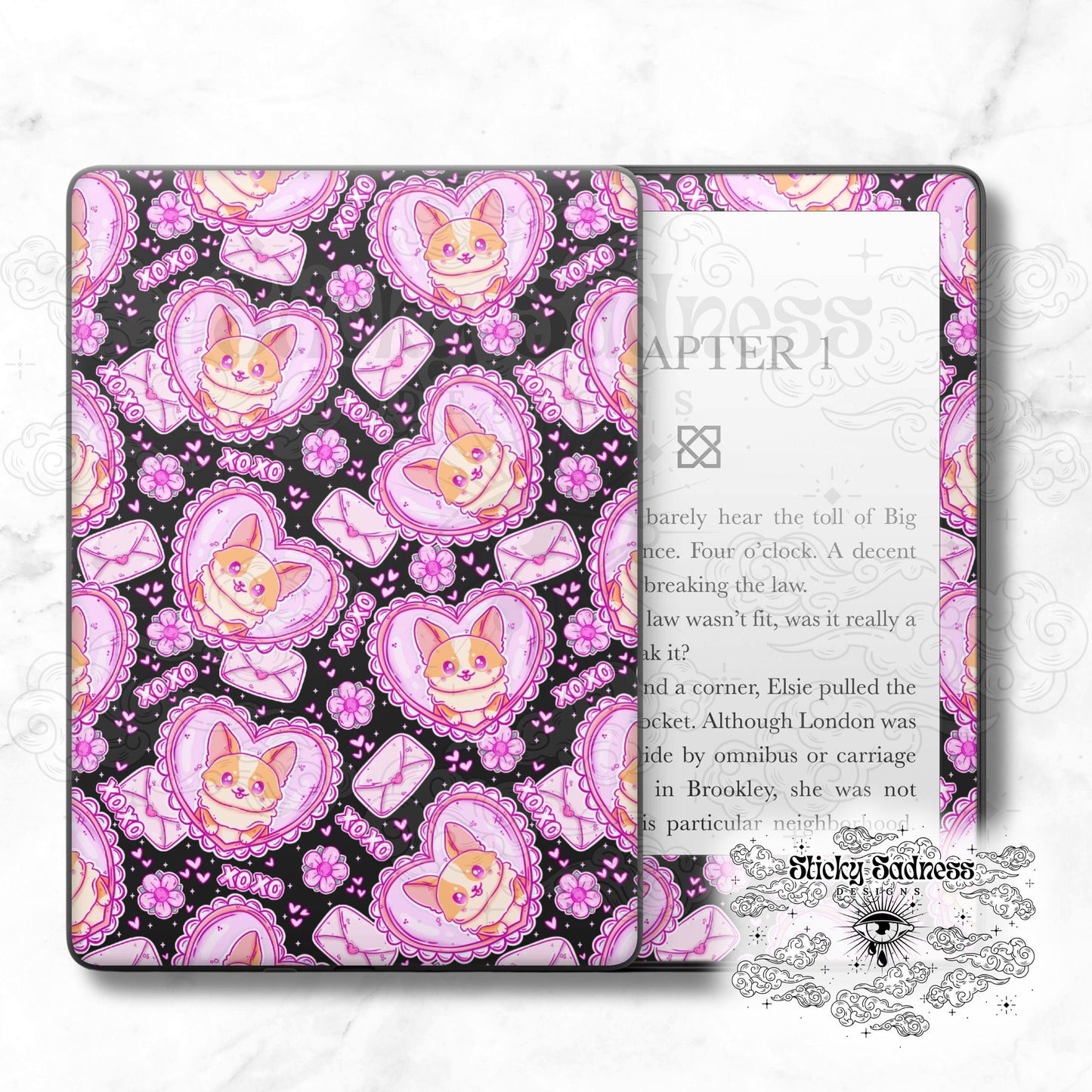 Valentine's Corgi Holiday Insert Skin, Cute Vinyl Wrap for Kindle Kobo iPad Boox Fire, Gift for Valentine Book Lover, BookTok Accessories
