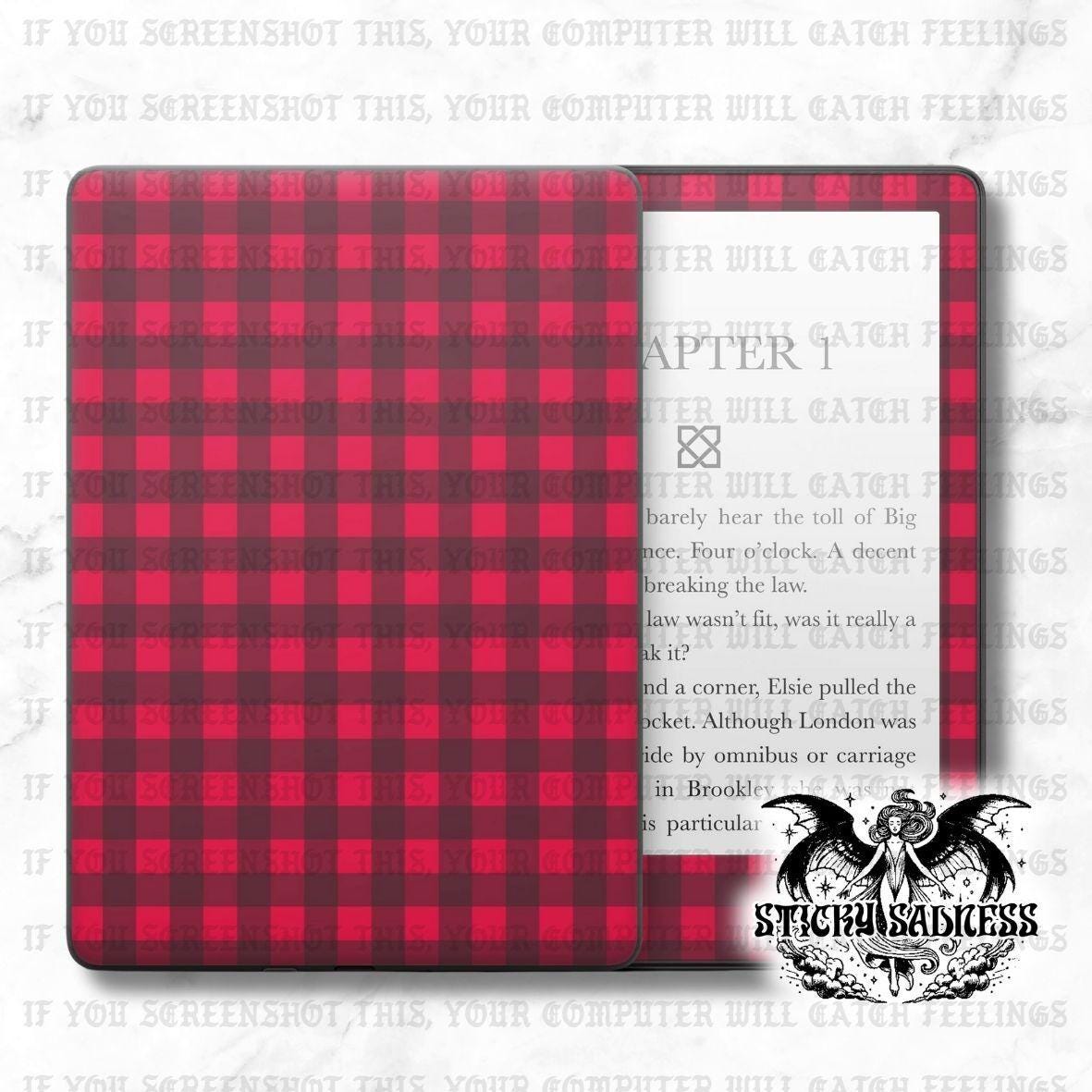 Dark Red Gingham Checker Decal Insert Skin, Aesthetic Cute Vinyl Wrap for Kindle Kobo iPad Boox Fire, Gift for Book Lover, BookTok Accessory