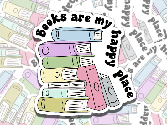 Books are My Happy Place Sticker, Reading Vinyl Sticker, BookTok Waterproof eReader, Kindle, Cute Funny Gift for Bookworm, Bookish Gift