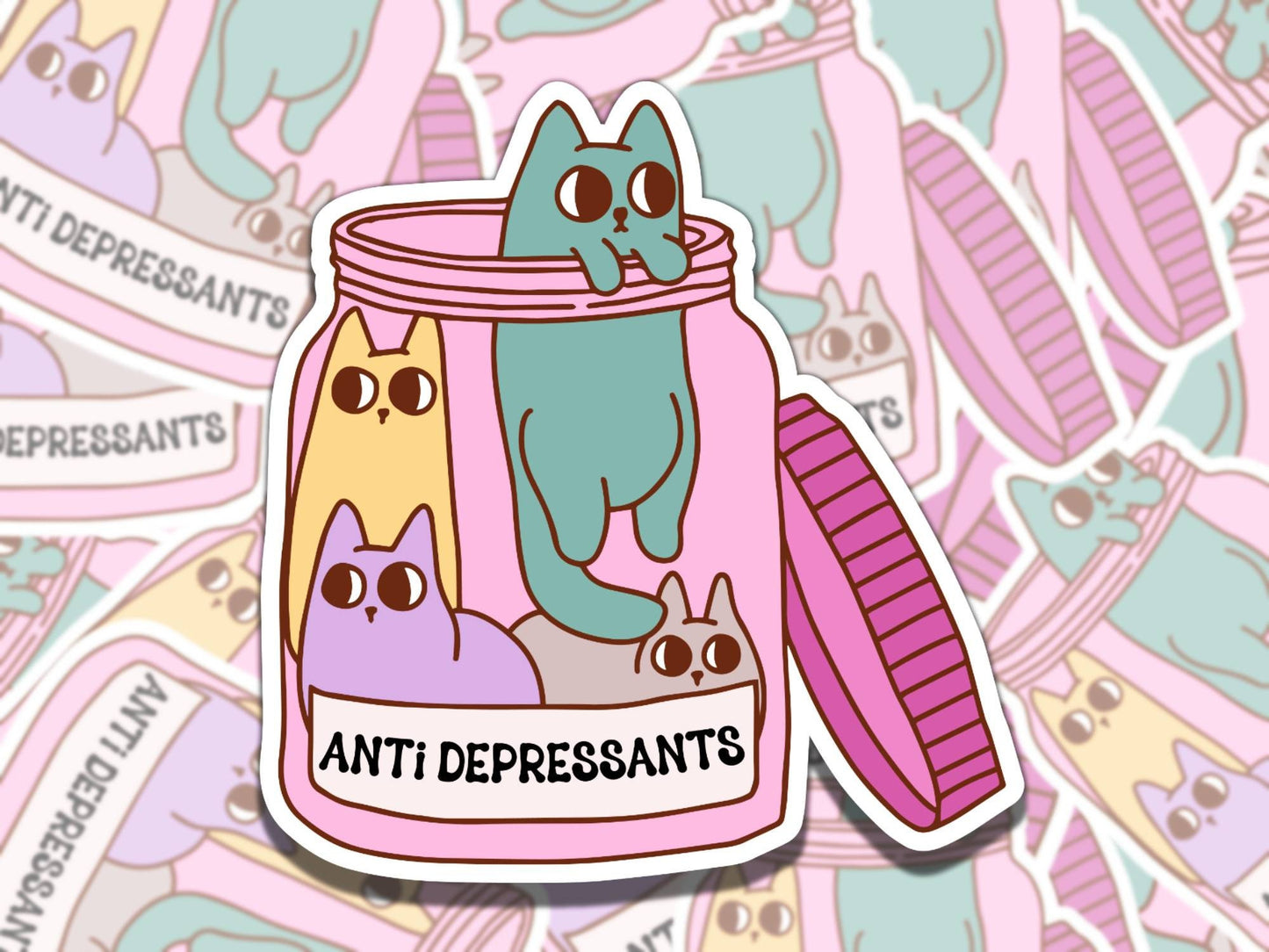 Antidepressant Cat Mental Health Sticker, Affirmation Sticker, Gift for Friend, Funny Sticker for Kindle Laptop Water Bottle Journa