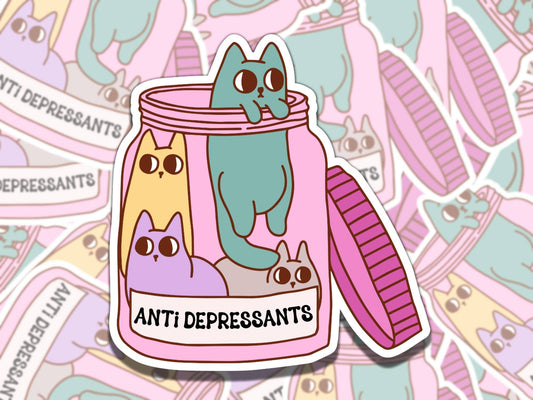 Antidepressant Cat Mental Health Sticker, Affirmation Sticker, Gift for Friend, Funny Sticker for Kindle Laptop Water Bottle Journa