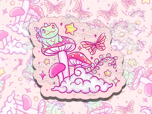 Whimsical Frogs Cute Cottagecore Waterproof Vinyl Sticker, Gift for Girl Friend, Funny Sticker for Kindle Laptop Water Bottle Journal