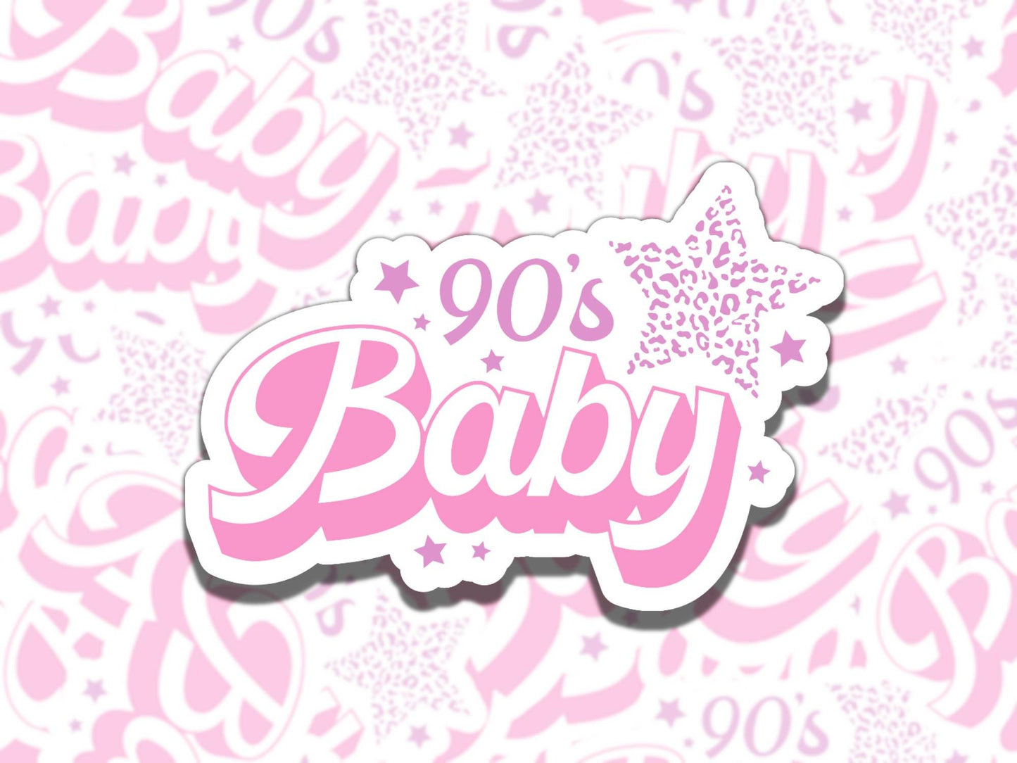 90s Baby Cute Pink Retro Girly Waterproof Vinyl Sticker, Gift for Girl Friend, Funny Sticker for Kindle Laptop Water Bottle Journal