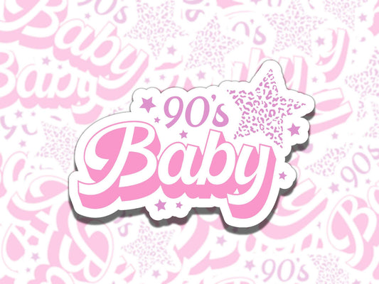 90s Baby Cute Pink Retro Girly Waterproof Vinyl Sticker, Gift for Girl Friend, Funny Sticker for Kindle Laptop Water Bottle Journal