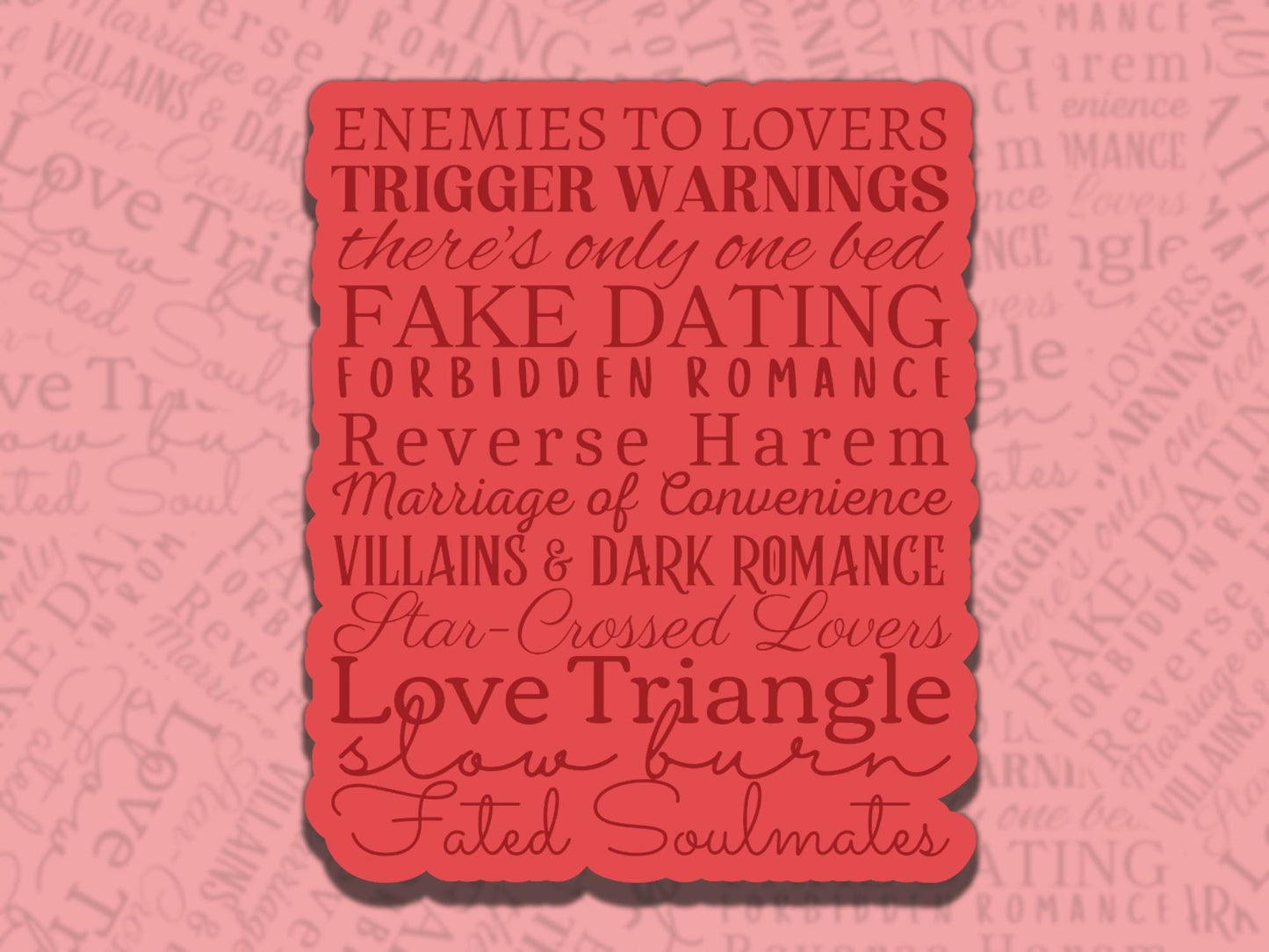 Romantic Book Tropes Sticker Multiple Colors, Reading Vinyl Sticker, Smutty Waterproof eReader, Kindle, Cute Funny Gift for Bookworm