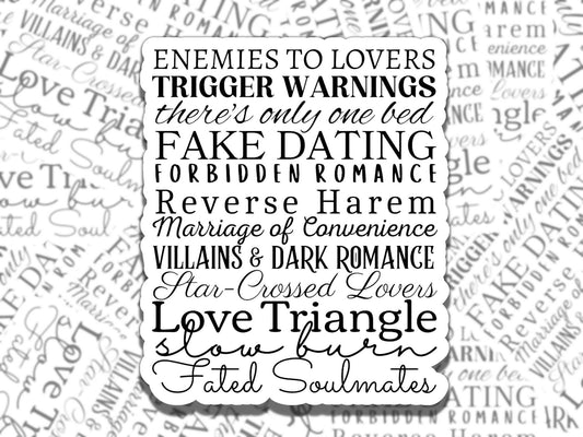 Romantic Book Tropes Sticker Multiple Colors, Reading Vinyl Sticker, Smutty Waterproof eReader, Kindle, Cute Funny Gift for Bookworm
