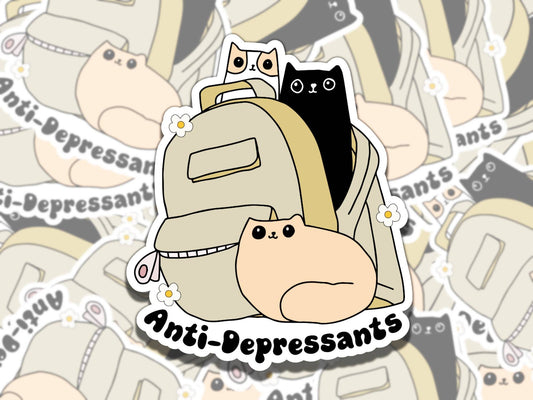 Antidepressant Cat Sticker, Mental Health Sticker, Affirmation Sticker, Gift for Friend, Funny Sticker for Kindle Laptop Water Bottle Journa
