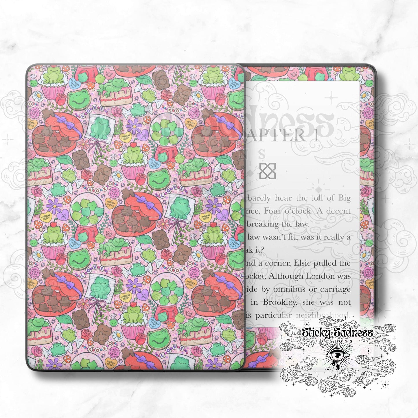 Valentine's Frog Sweets Insert Skin, Cute Vinyl Wrap for Kindle Kobo iPad Boox Fire, Gift for Valentine Book Lover, BookTok Accessories