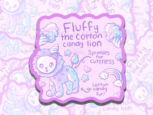 Fluffy Cotton Candy Lion Cute Girly Waterproof Vinyl Sticker, Gift for Girl Friend, Funny Sticker for Kindle Laptop Water Bottle Journal