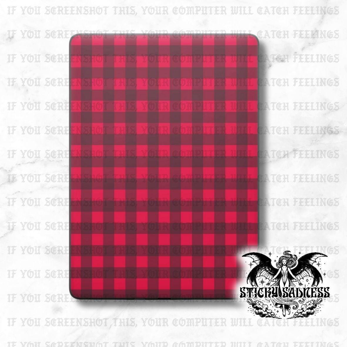 Dark Red Gingham Checker Decal Insert Skin, Aesthetic Cute Vinyl Wrap for Kindle Kobo iPad Boox Fire, Gift for Book Lover, BookTok Accessory