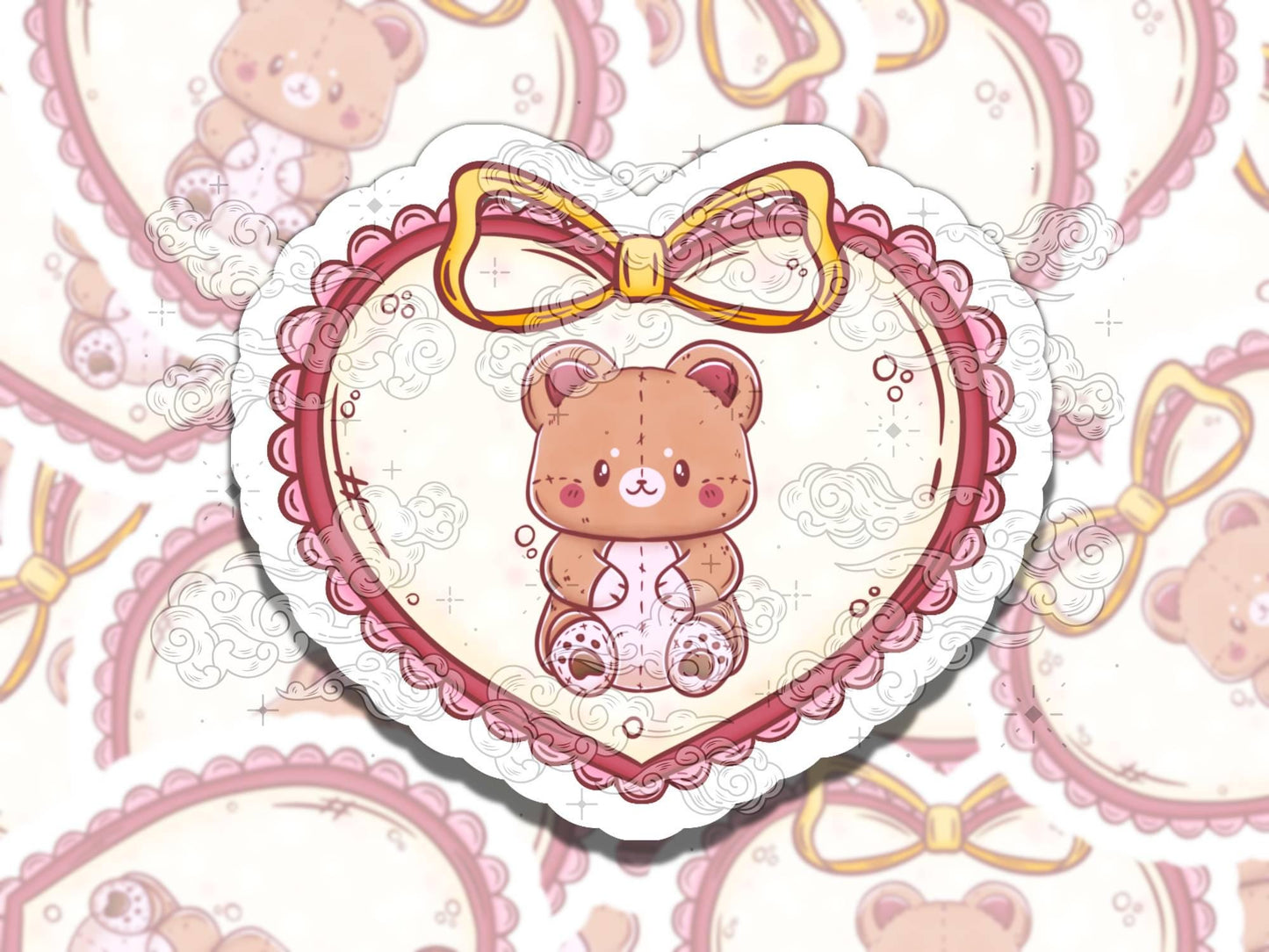 Valentine's Bear Cute Girly Waterproof Vinyl Sticker, Gift for Girl Friend, Funny Sticker for Kindle Laptop Water Bottle Journal