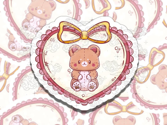 Valentine's Bear Cute Girly Waterproof Vinyl Sticker, Gift for Girl Friend, Funny Sticker for Kindle Laptop Water Bottle Journal