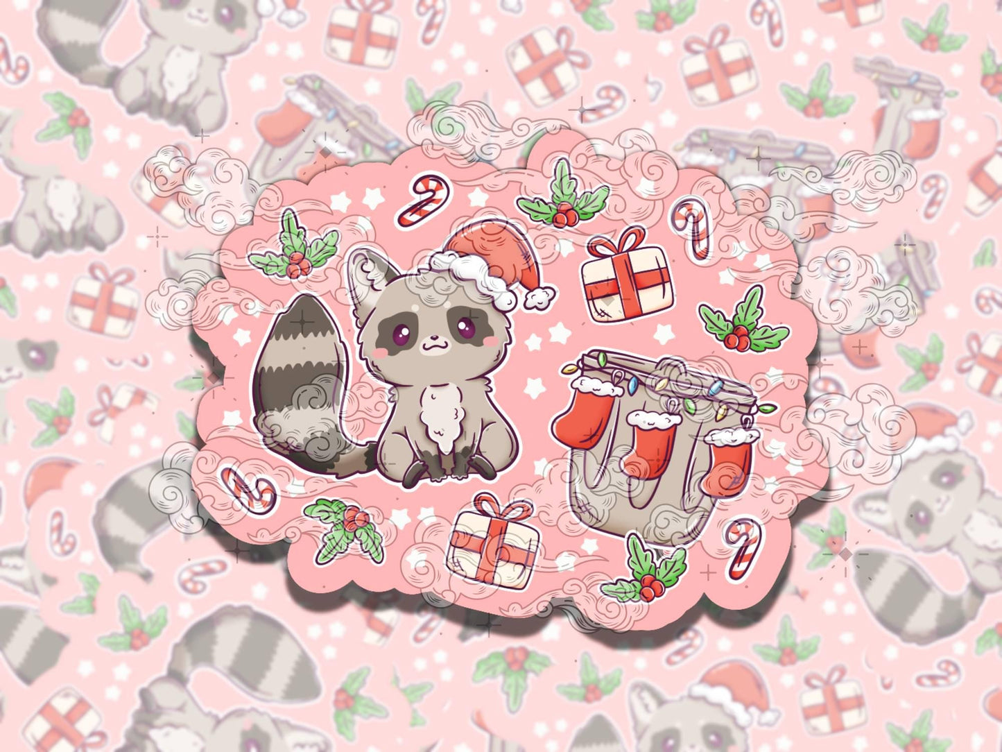 Christmas Critter Cute Holiday Waterproof Vinyl Sticker, Gift for Girl Friend, Funny Sticker for Kindle Laptop Water Bottle Journal