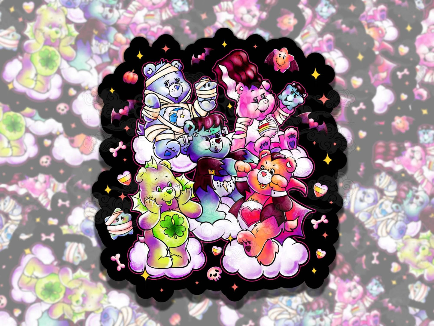 Pastel Halloween Bears Cute Spooky Waterproof Vinyl Sticker, Gift for Friend, Funny Sticker for Kindle Laptop Water Bottle Journal